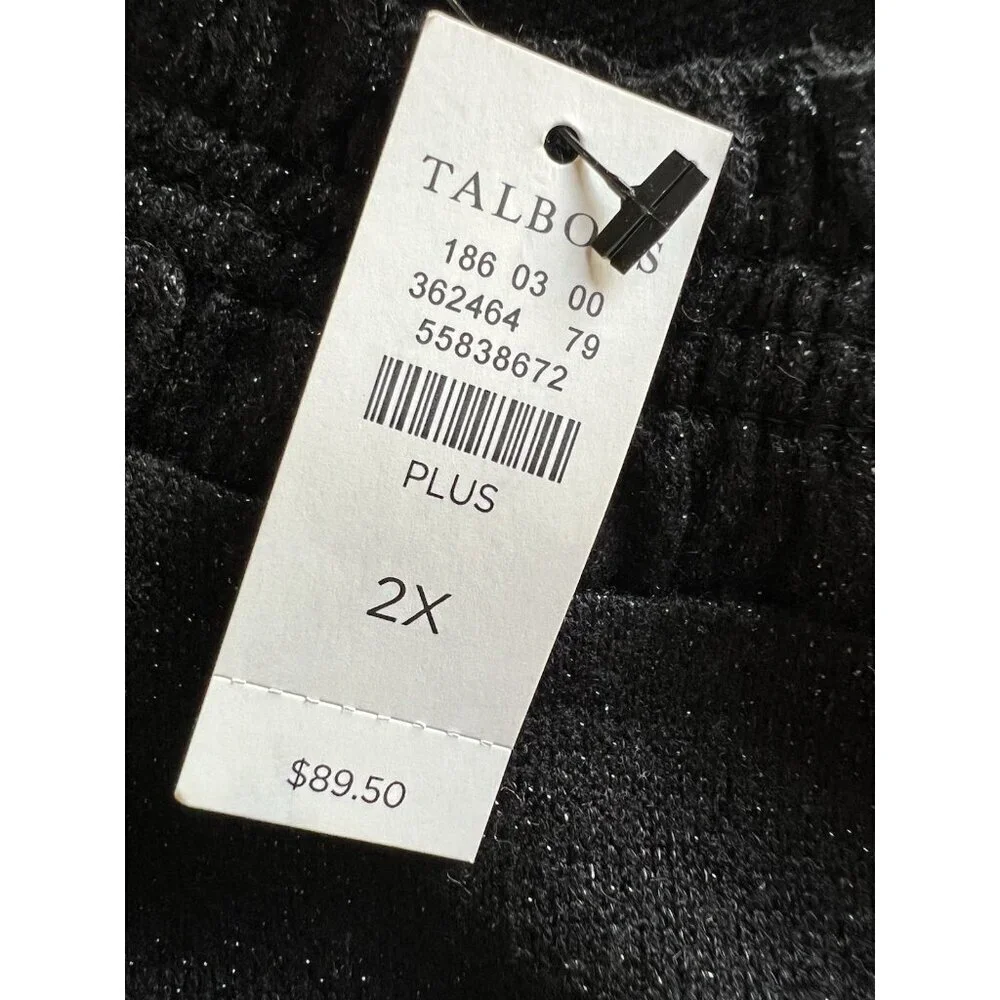 NEW Talbots black silver glitter ruffle neck stretch preppy holiday sweater 2X